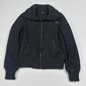 Express Jacket Womens Size M Gray Wool Bomber Full Zip Collared Pockets Lined